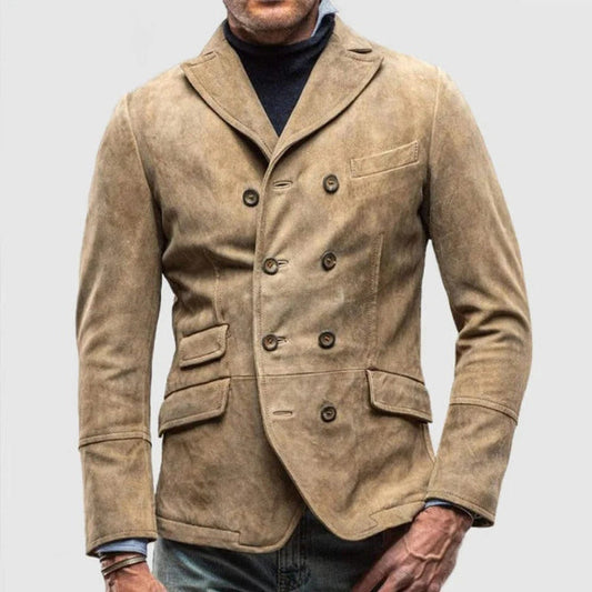 Men's Blazer – Slim Fit – Soft Suede Look – Double Breasted – Classic Lapel