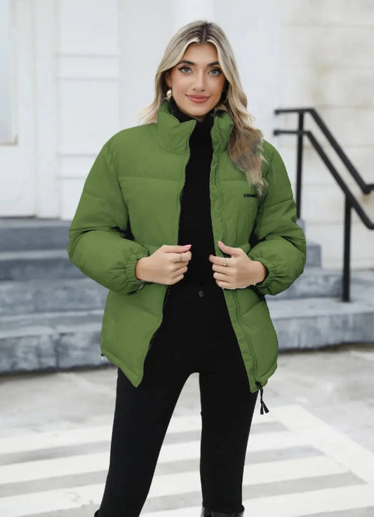 Women's Jacket – Relaxed Fit – High Collar – Zipper – Adjustable Hem – Lightly Padded