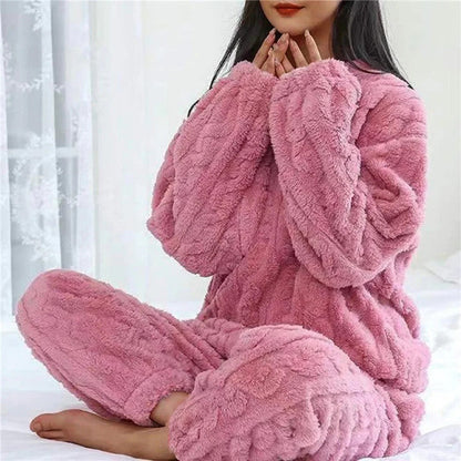 Women's Pajama Set – Soft Knit – Relaxed Fit – Cable Knit – Full Length