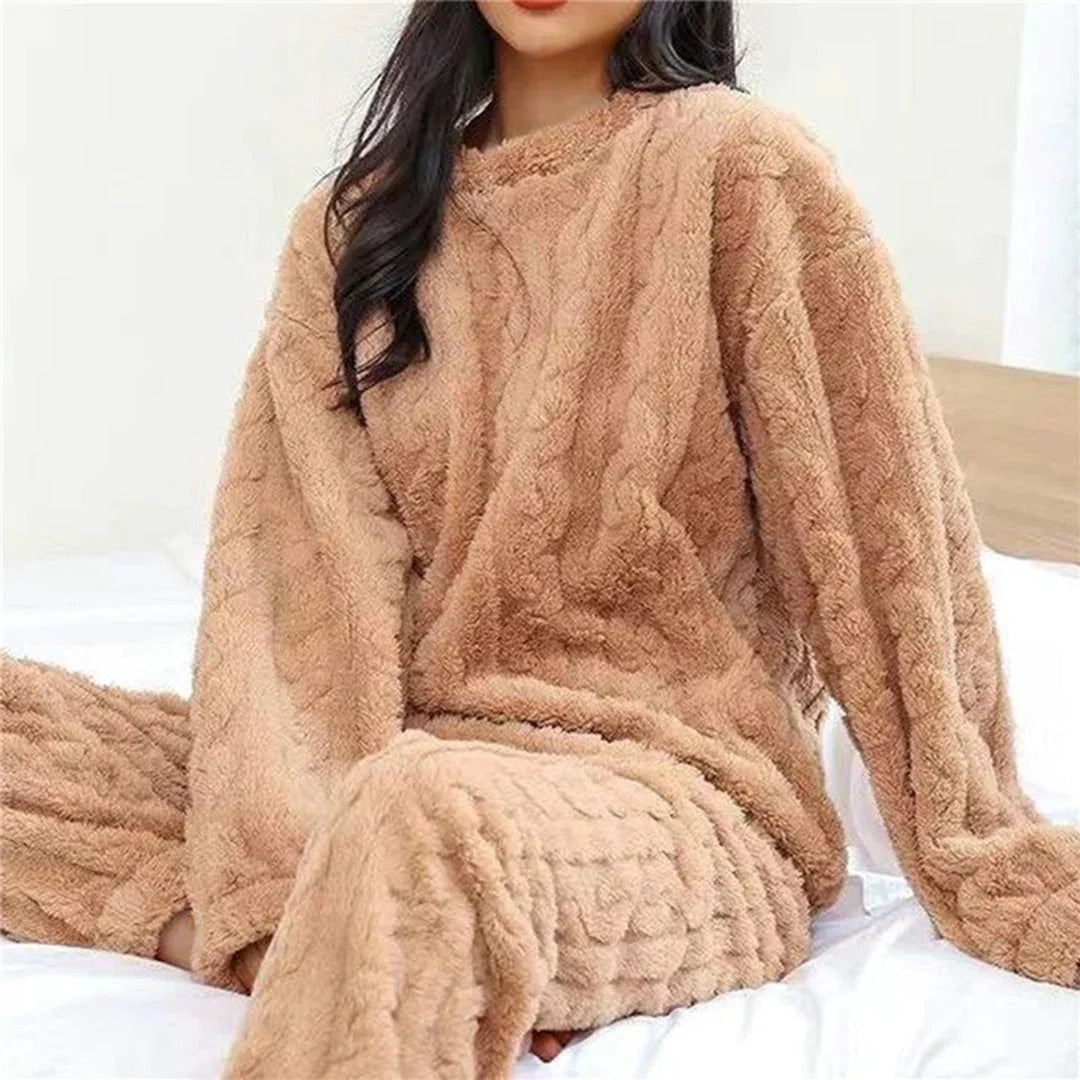 Women's Pajama Set – Soft Knit – Relaxed Fit – Cable Knit – Full Length