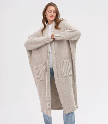 Women's Cardigan – Oversized Fit – Soft Wool Texture – Long Style with Large Pockets