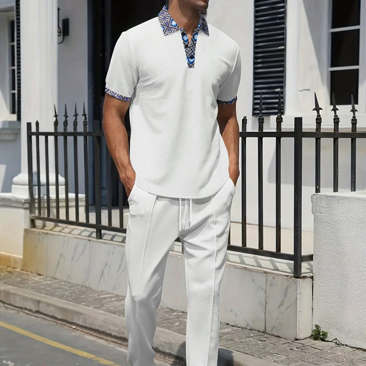 Men's Casual Suit – Relaxed Fit – Short-Sleeved Top – Tapered Trousers – Breathable Fabric