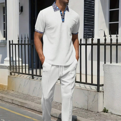 Men's Casual Suit – Relaxed Fit – Short-Sleeved Top – Tapered Trousers – Breathable Fabric
