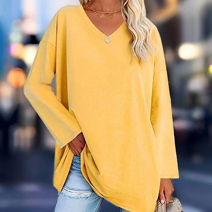 Women's Shirt with Long Sleeves – Oversized Fit – Soft Cotton – V-neck Casual Style