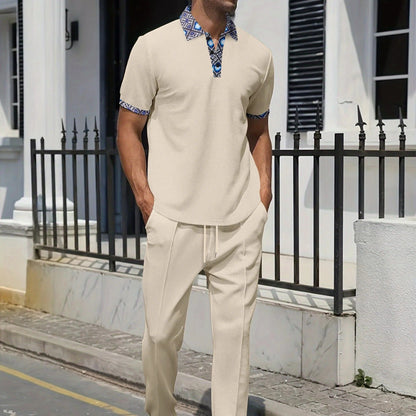 Men's Casual Suit – Relaxed Fit – Short-Sleeved Top – Tapered Trousers – Breathable Fabric