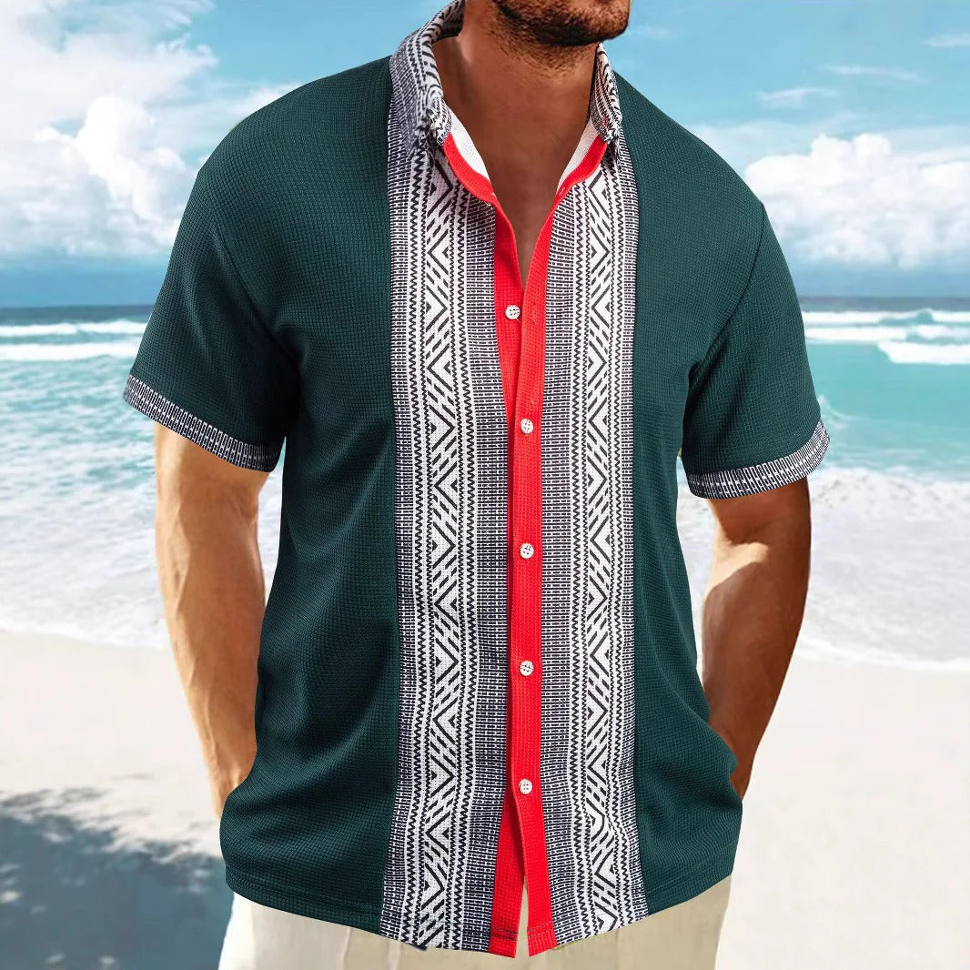 Men's Shirt with Short Sleeves – Relaxed Fit – Ethnic Pattern – Breathable Cotton