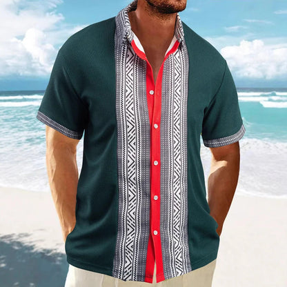 Men's Shirt with Short Sleeves – Relaxed Fit – Ethnic Pattern – Breathable Cotton