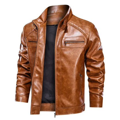 Men's Biker Jacket – Slim Fit – Quilted Shoulders – Smooth Leather Look – Zipper Closure