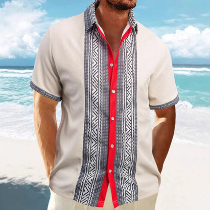 Men's Shirt with Short Sleeves – Relaxed Fit – Ethnic Pattern – Breathable Cotton