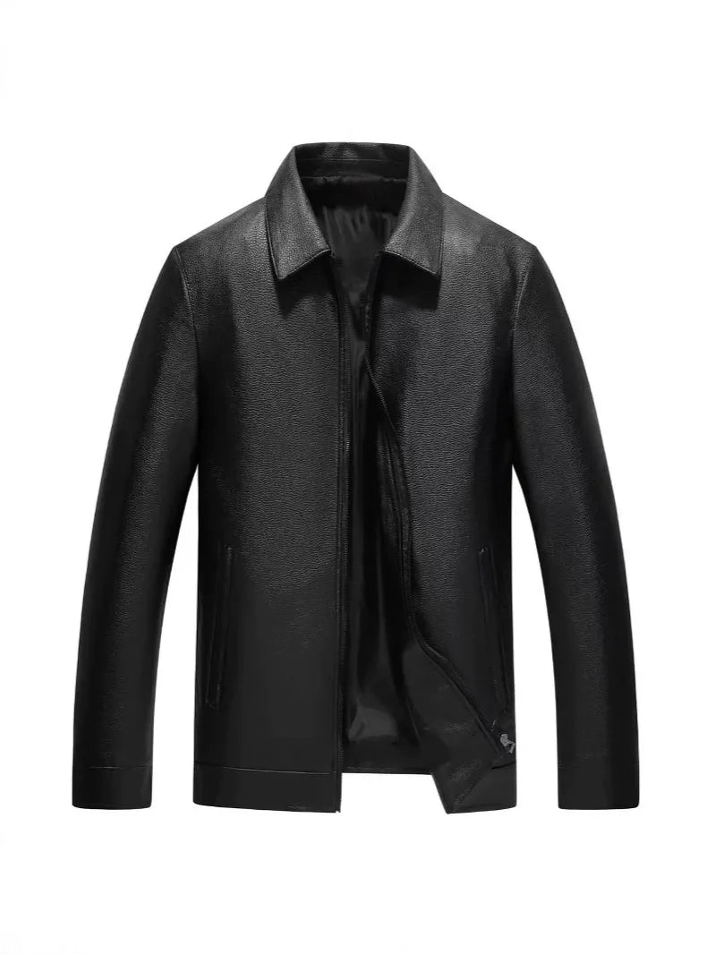 Men's Leather Jacket – Slim Fit – Tailored Cut – Casual Lapel – Zipper Closure
