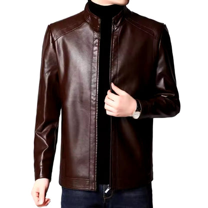 Men's Motorcycle Jacket – Slim Fit – Faux Leather – Wind Resistant – High Collar