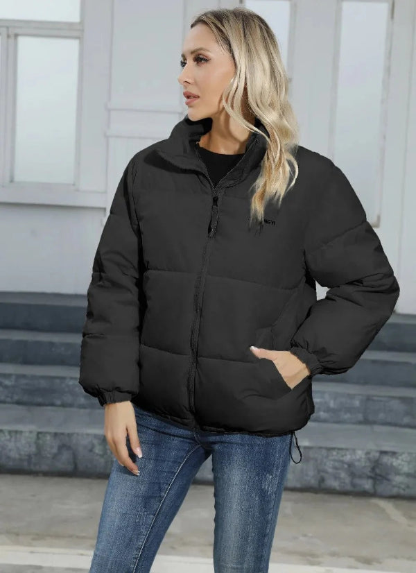 Women's Jacket – Relaxed Fit – High Collar – Zipper – Adjustable Hem – Lightly Padded