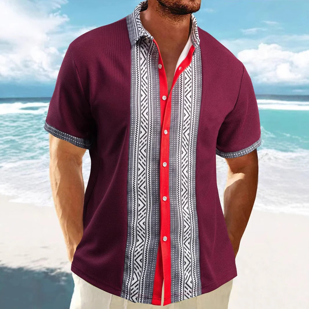 Men's Shirt with Short Sleeves – Relaxed Fit – Ethnic Pattern – Breathable Cotton
