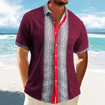Men's Shirt with Short Sleeves – Relaxed Fit – Ethnic Pattern – Breathable Cotton