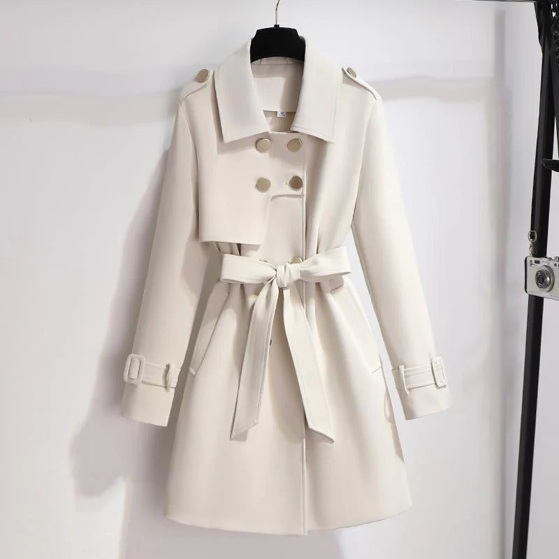 Women's Trench Coat – Tailored Fit – Belted Waist – Double-Breasted Classic Design