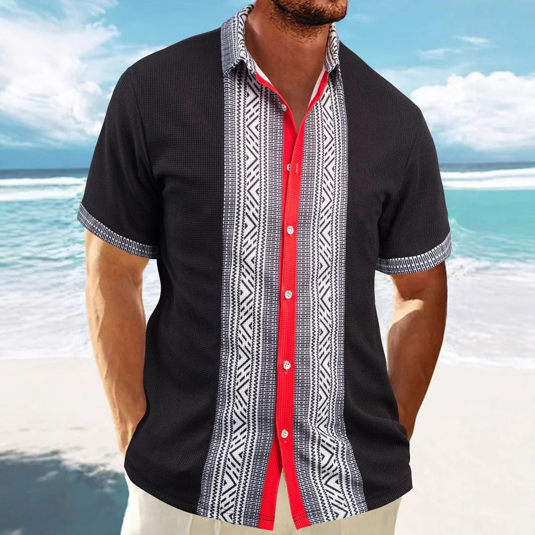 Men's Shirt with Short Sleeves – Relaxed Fit – Ethnic Pattern – Breathable Cotton