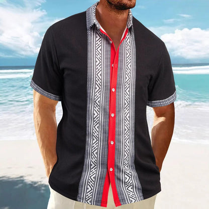 Men's Shirt with Short Sleeves – Relaxed Fit – Ethnic Pattern – Breathable Cotton