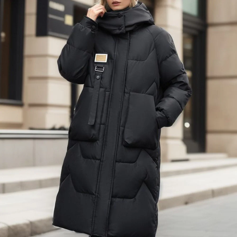 Women's Coat – Quilted – Oversized Fit – Hood – Full Length – Warm Insulated