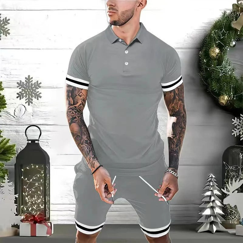 Men's Polo T-shirt – Slim Fit – Breathable Material – Short Sleeves – Sporty Stripes