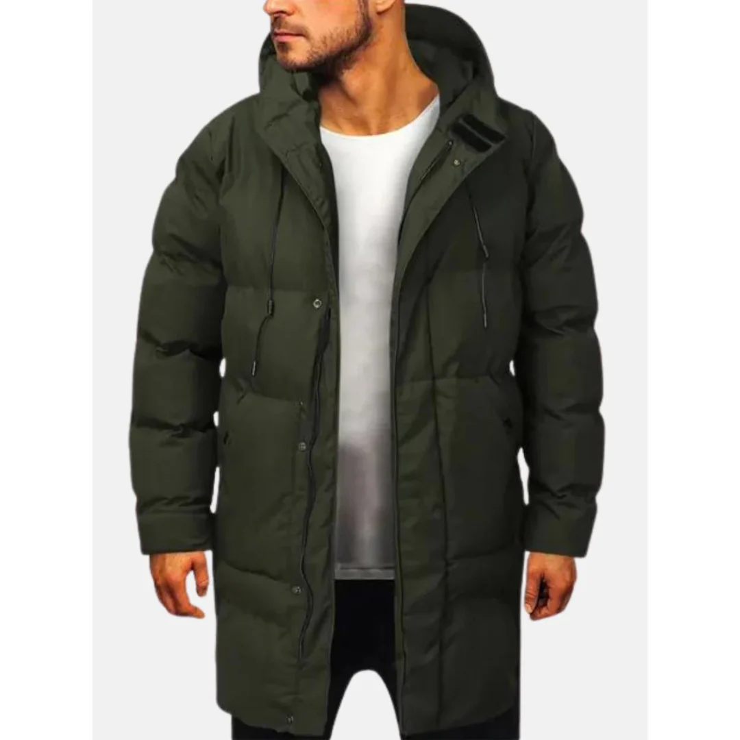 Men's Jacket – Quilted – Regular Fit – Hood – Water-Resistant Knee Length
