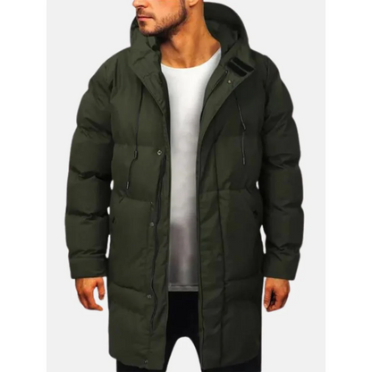 Men's Jacket – Quilted – Regular Fit – Hood – Water-Resistant Knee Length