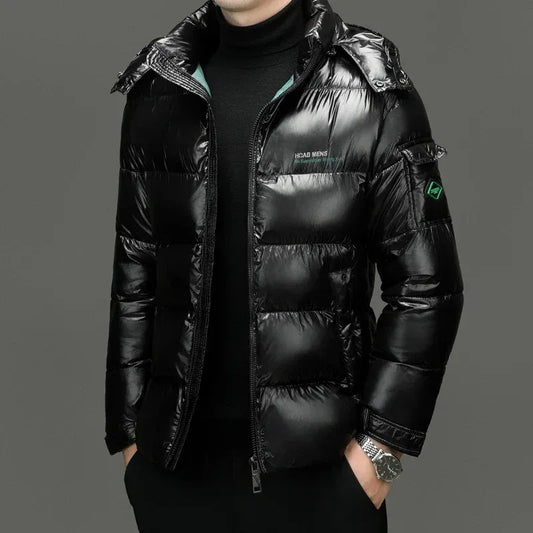 Men’s Puffer Jacket - Quilted - Stand Collar - Full-Zip Closure - Hooded