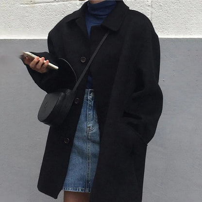 Women's Jacket – Wool – Relaxed Fit – Hip Length – Button Closure – Classic Collar