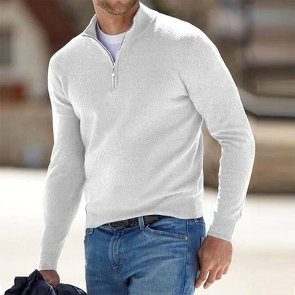 Men's Sweater – Slim Fit – Breathable Cotton Blend – Zipper and High Collar