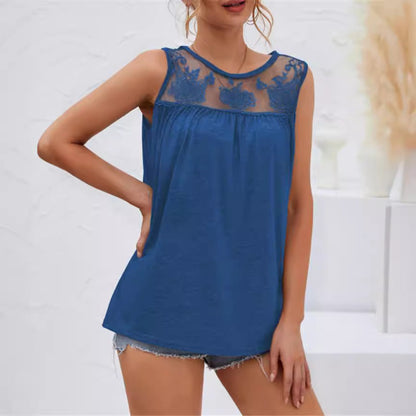 Women's Sleeveless Top – Loose Fit – Soft Cotton Fabric – Lace Details – Casual Look