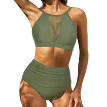 Women's Bikini Set – High Waist – Lace-Up Top – Cutout – Breathable Stretch Fabric