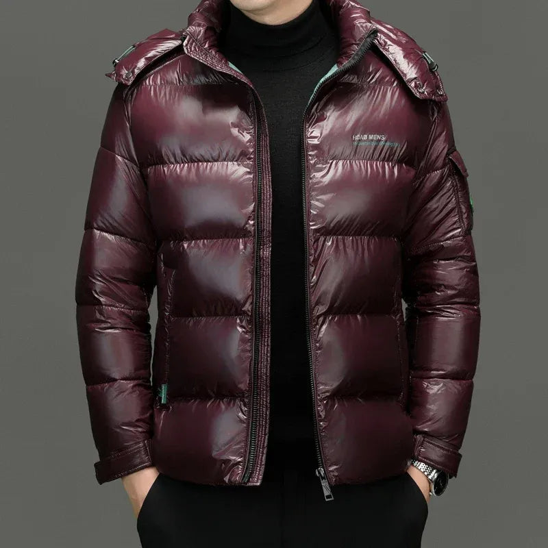 Men’s Puffer Jacket - Quilted - Stand Collar - Full-Zip Closure - Hooded