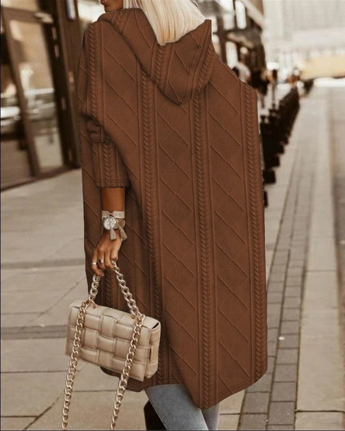 Women's Cardigan – Extended Hood – Cable Knit – Oversized Fit – Casual Layering