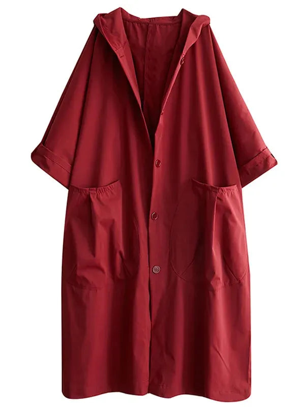 Women's Trench Coat – Oversized Fit – Water-Repellent – Hood – Ankle Length – Casual