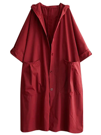 Women's Trench Coat – Oversized Fit – Water-Repellent – Hood – Ankle Length – Casual