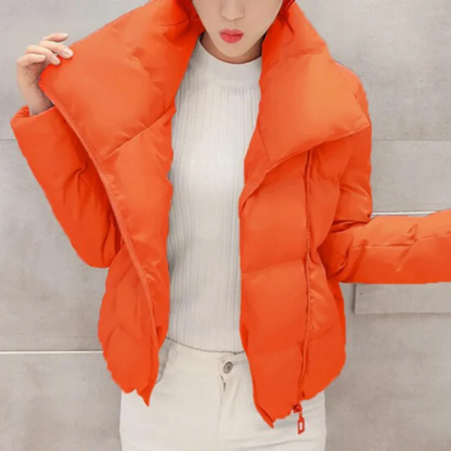 Women’s Winter Coat - Quilted Padded Fabric - Regular Fit - Funnel Neck - Cropped Length