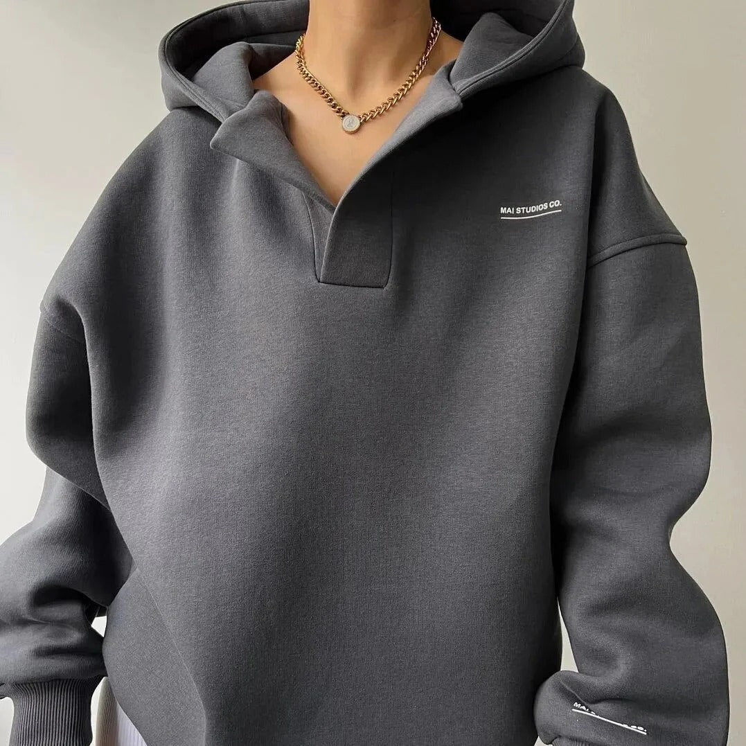 Women's Hoodie – Oversized Fit – Soft Cotton Blend – Casual V-neck Design