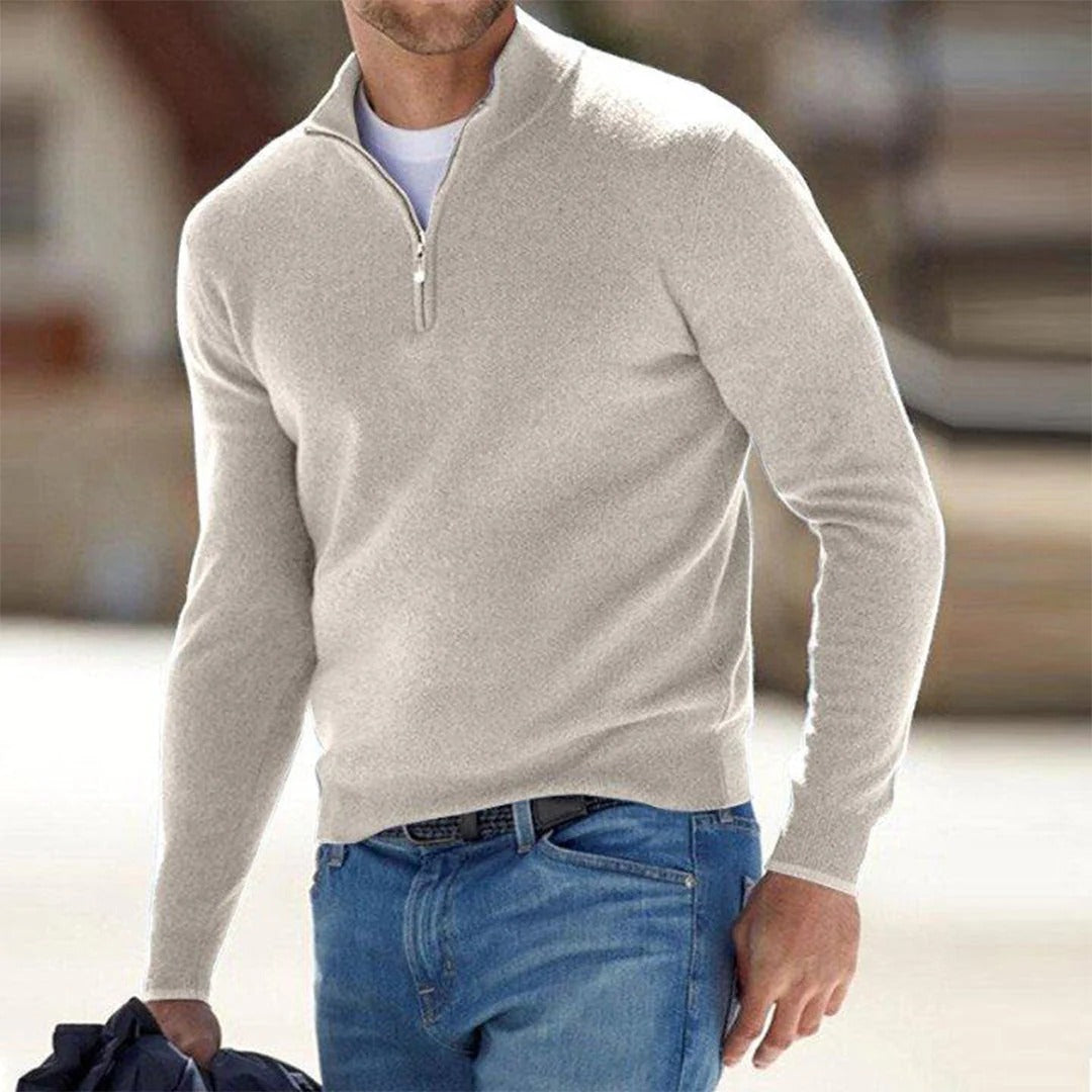 Men's Sweater – Slim Fit – Breathable Cotton Blend – Zipper and High Collar
