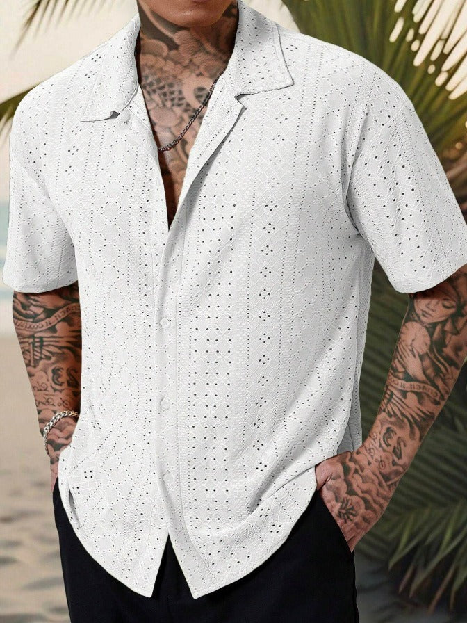 Men's Shirt with Short Sleeves – Breathable Jacquard – Regular Fit – Casual Style