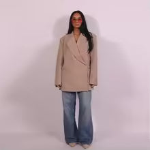 Women's Blazer – Loose Fit – Half Sleeve – Light Cotton Texture – Button Closure