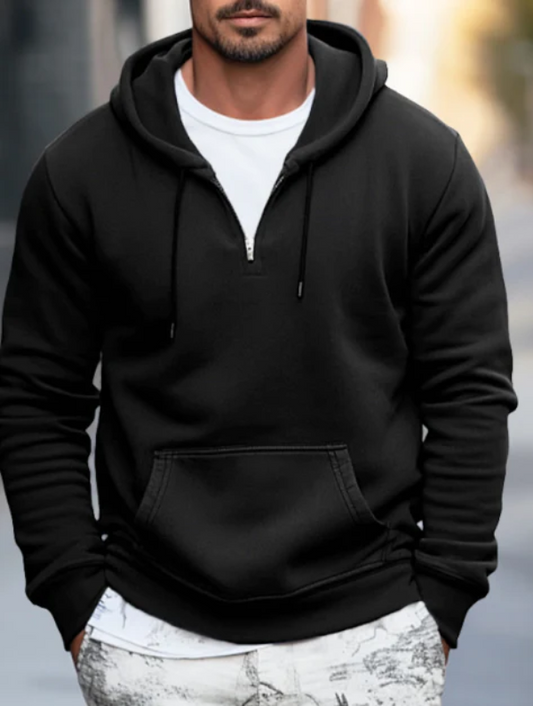 Men's Hoodie – Relaxed Fit – Soft Cotton Blend – Quarter Zip – Kangaroo Pocket