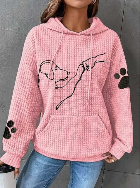 Women's Hoodie – Quilted Structure – Relaxed Fit – Dog Motif – Kangaroo Pocket