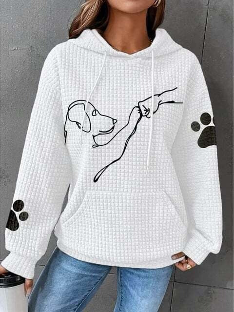 Women's Hoodie – Quilted Structure – Relaxed Fit – Dog Motif – Kangaroo Pocket