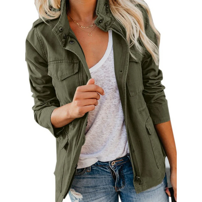 Women's Jacket – Structured Fit – Zipper Closure – Flap Pockets – Cotton Texture