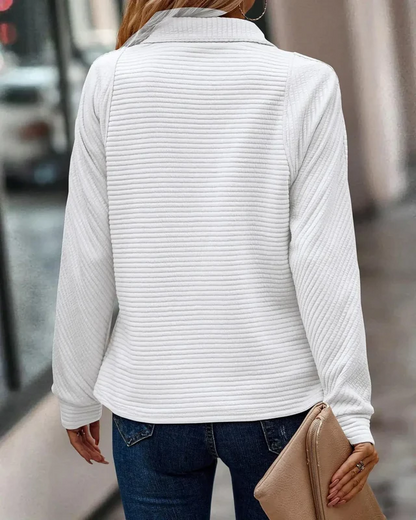 Women's Knit Sweater - Ribbed Knit - Button Closure with High Collar - Long-Sleeved Comfort
