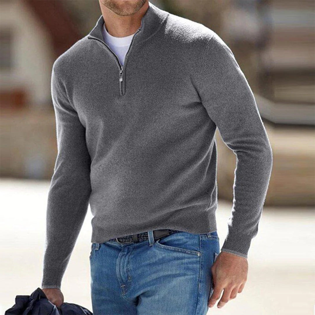 Men's Sweater – Slim Fit – Breathable Cotton Blend – Zipper and High Collar