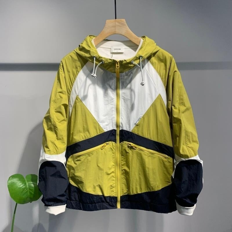 Men’s Windbreaker Jacket - Lightweight Woven - Hooded - Adjustable Drawstrings - Elasticated Cuffs