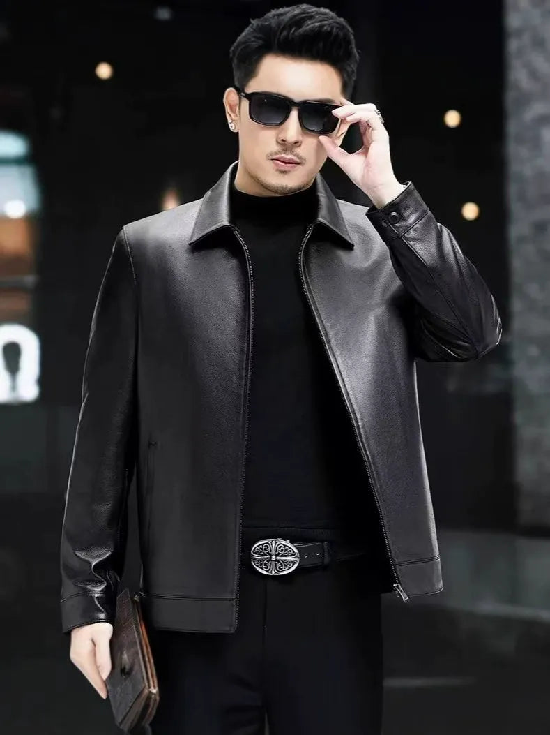 Men's Leather Jacket – Slim Fit – Tailored Cut – Casual Lapel – Zipper Closure