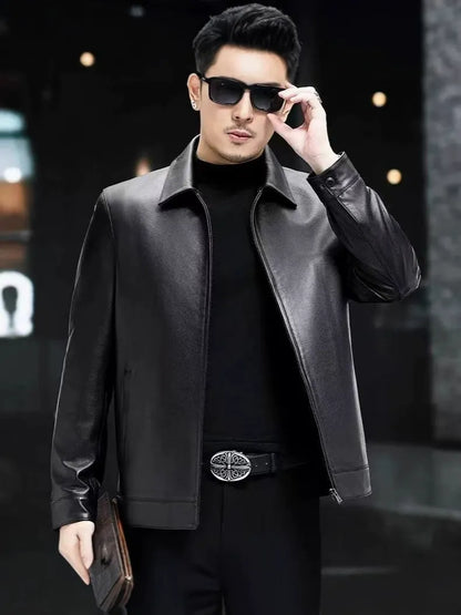 Men's Leather Jacket – Slim Fit – Tailored Cut – Casual Lapel – Zipper Closure