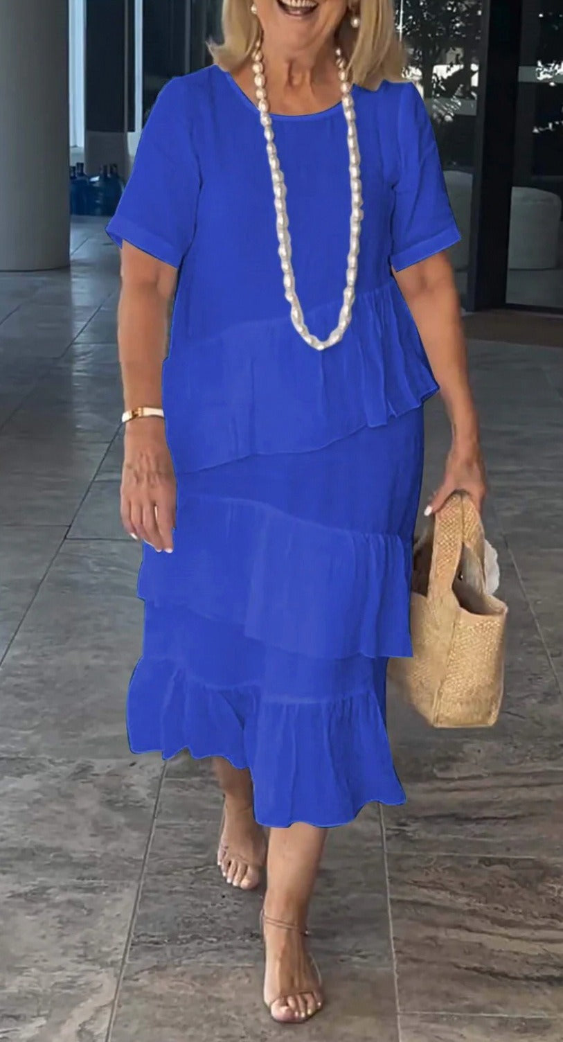 Women's Maxi Dress – Relaxed Fit – Layered Design – Short Sleeve – Lightweight and Breathable