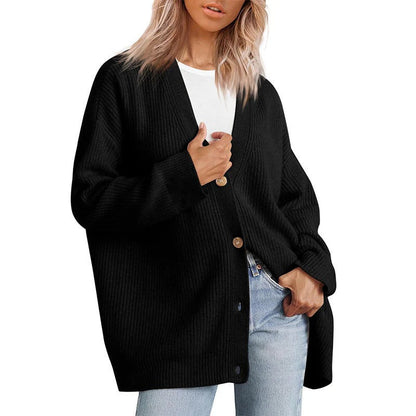 Women's Cardigan – Oversized Fit – Knitted Rib Structure – Button Closure V-neck